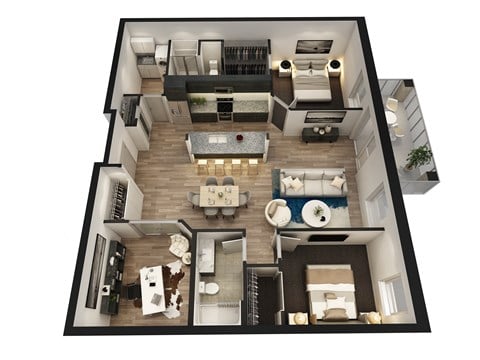Floor plan for 2 beds, 2 baths, 1348 sqft